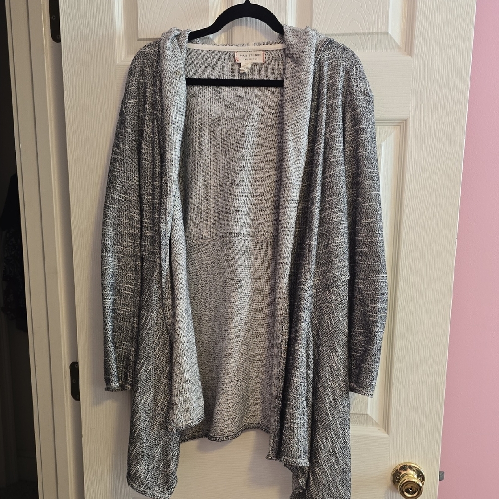 Max Studio Heathered Gray Hooded‎ Cardigan